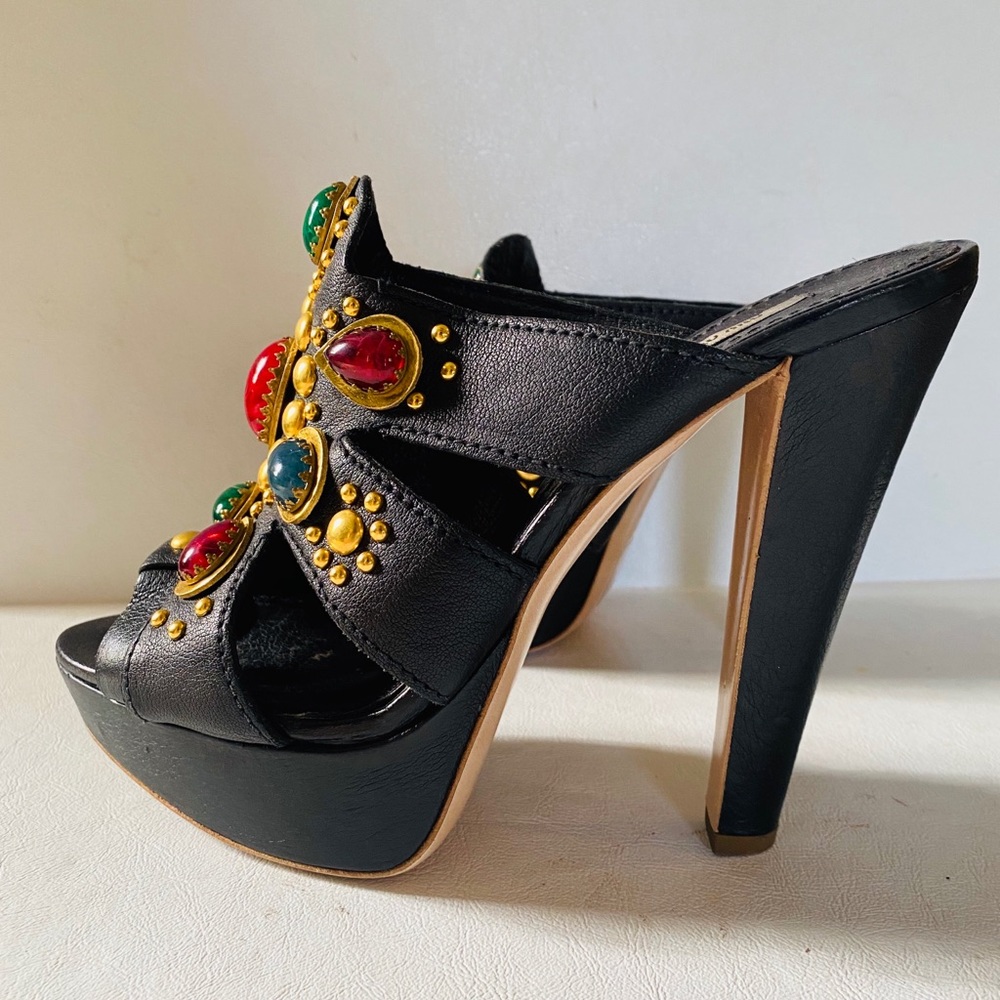 $750 Miu Miu Multicolor Stone Stud Platform 38.5 - image 6
